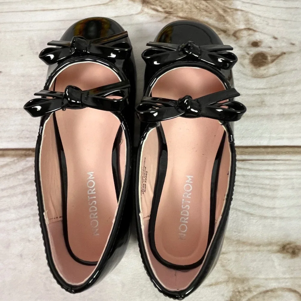 Nordstrom Elodie Black Patent Mary Jane Bow Flats Kids Size 9M NOELODIE-PU